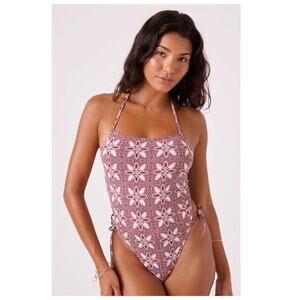 Roxy Batik Bloom Tie Front One Piece Swimsuit Size Large